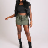 Utility Pocket Denim Mini Skirt In Khaki