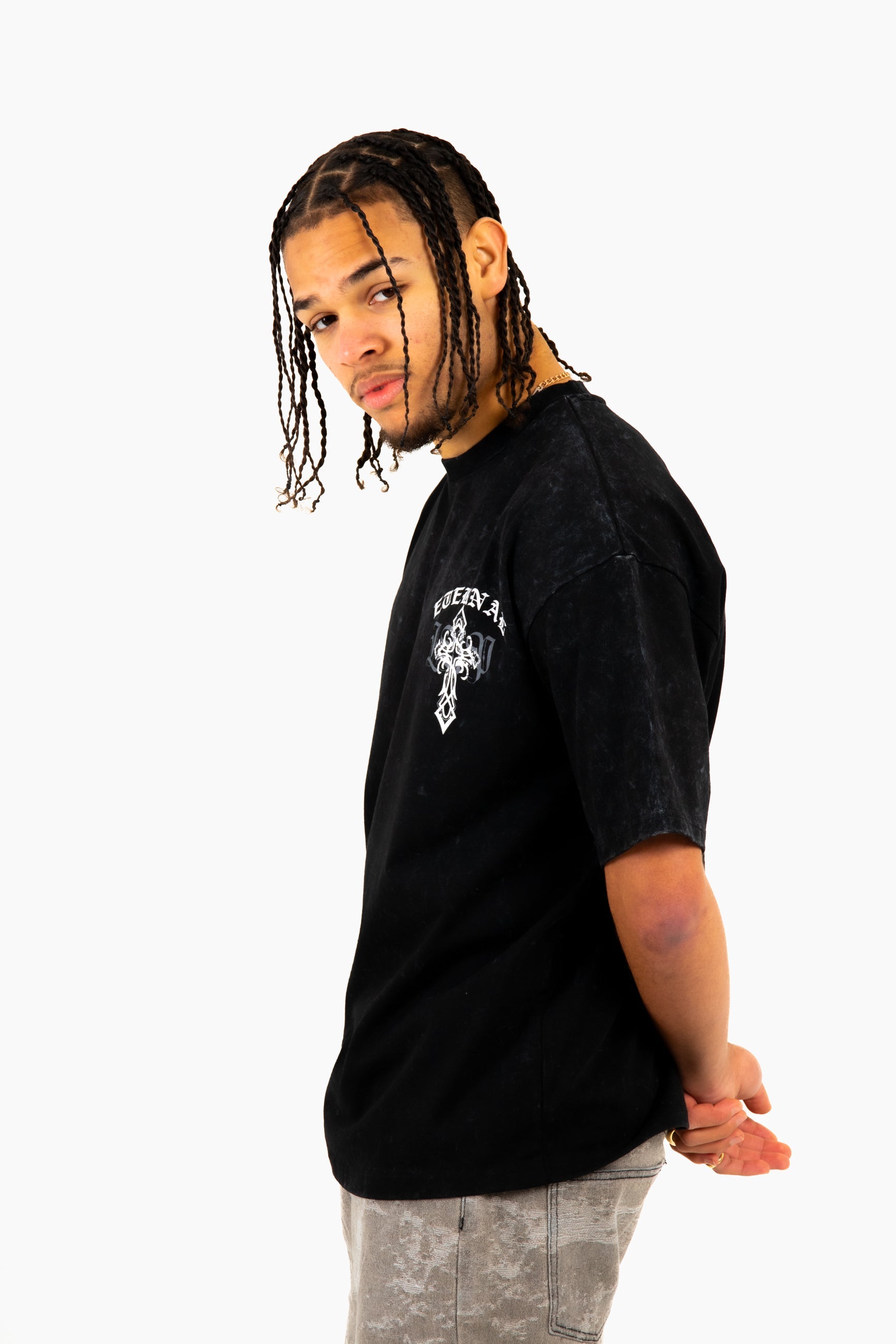 Oversized Premium Black 'Eternal Paradise' Printed T-Shirt