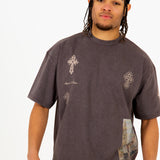 Premium Oversized Washed Brown 'Eternal Paradise' Printed T-Shirt