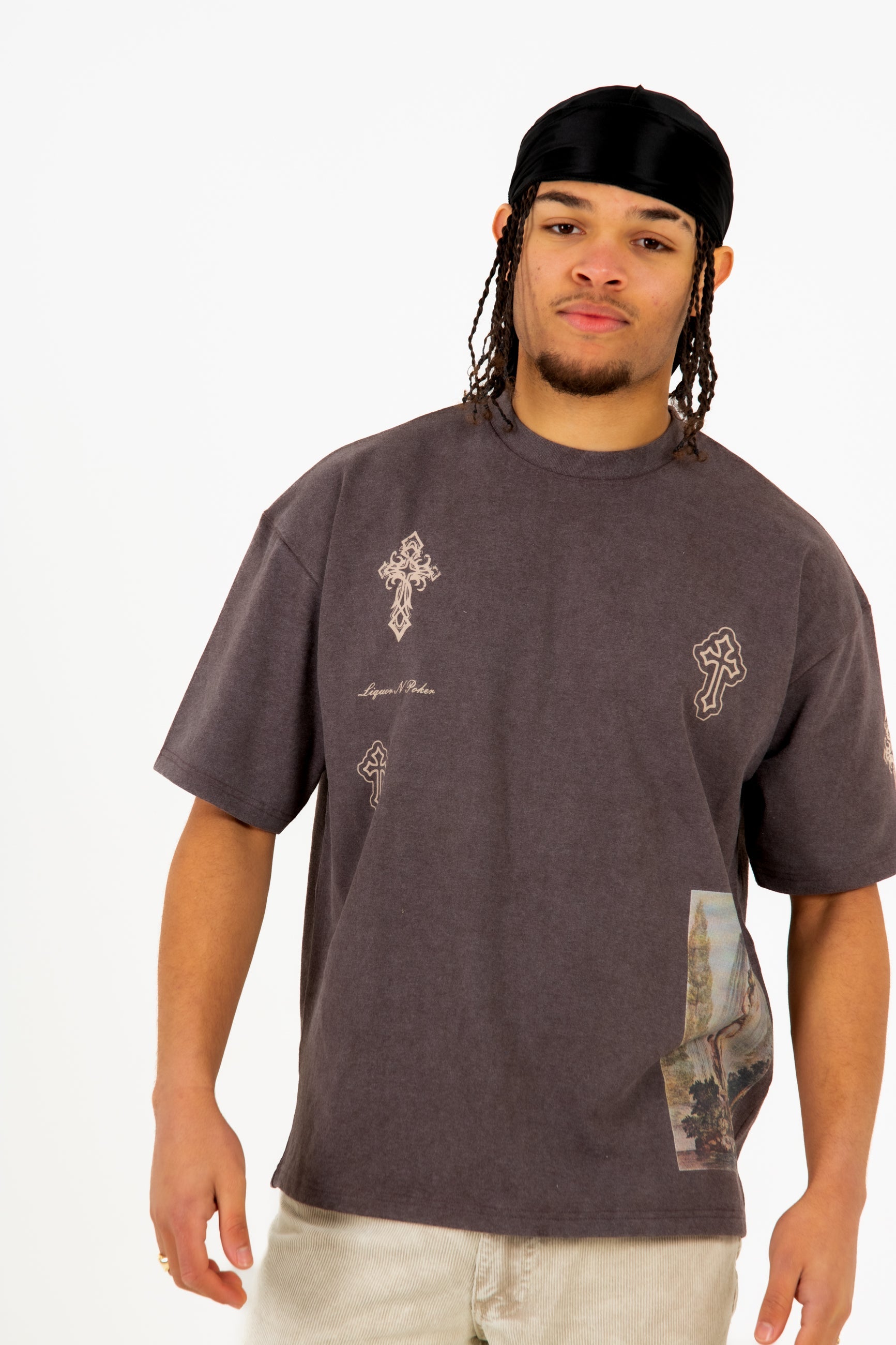 Premium Oversized Washed Brown 'Eternal Paradise' Printed T-Shirt