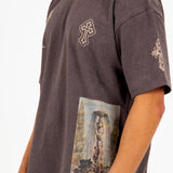 Premium Oversized Washed Brown 'Eternal Paradise' Printed T-Shirt