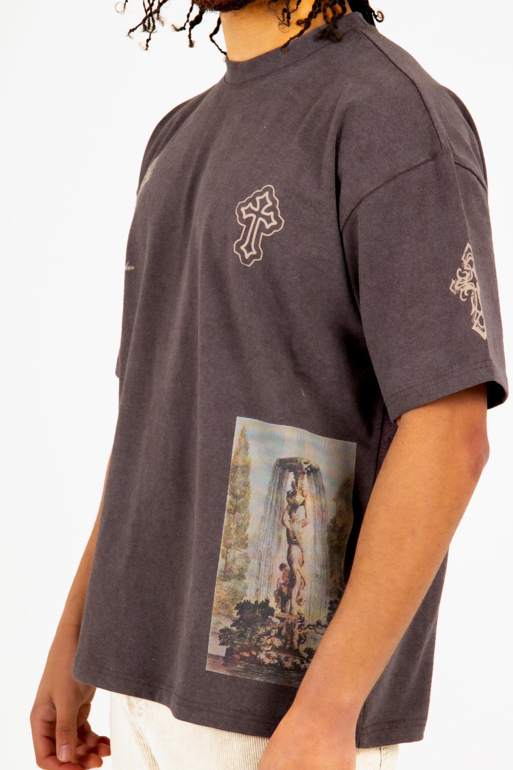 Premium Oversized Washed Brown 'Eternal Paradise' Printed T-Shirt