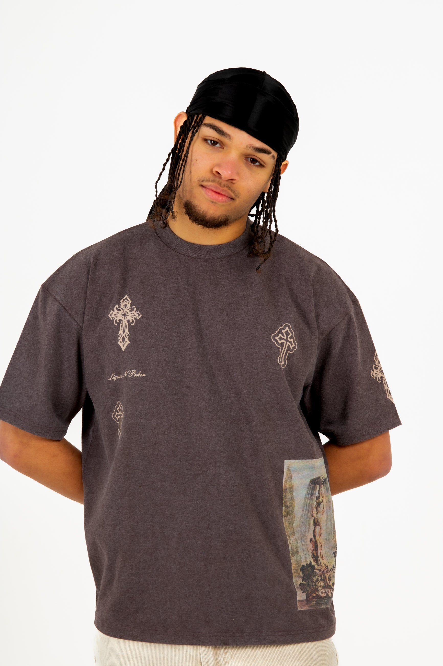 Premium Oversized Washed Brown 'Eternal Paradise' Printed T-Shirt