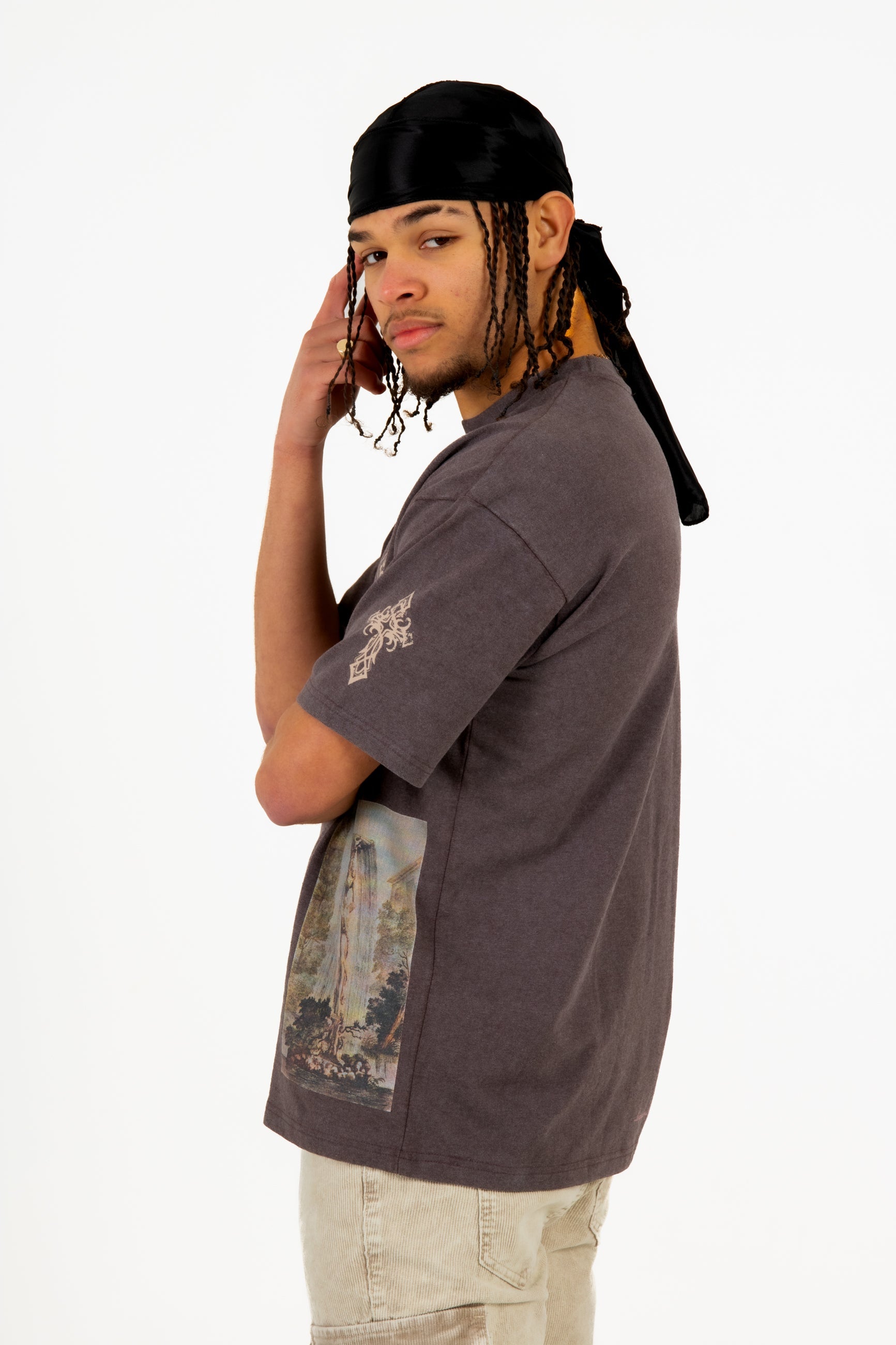 Premium Oversized Washed Brown 'Eternal Paradise' Printed T-Shirt