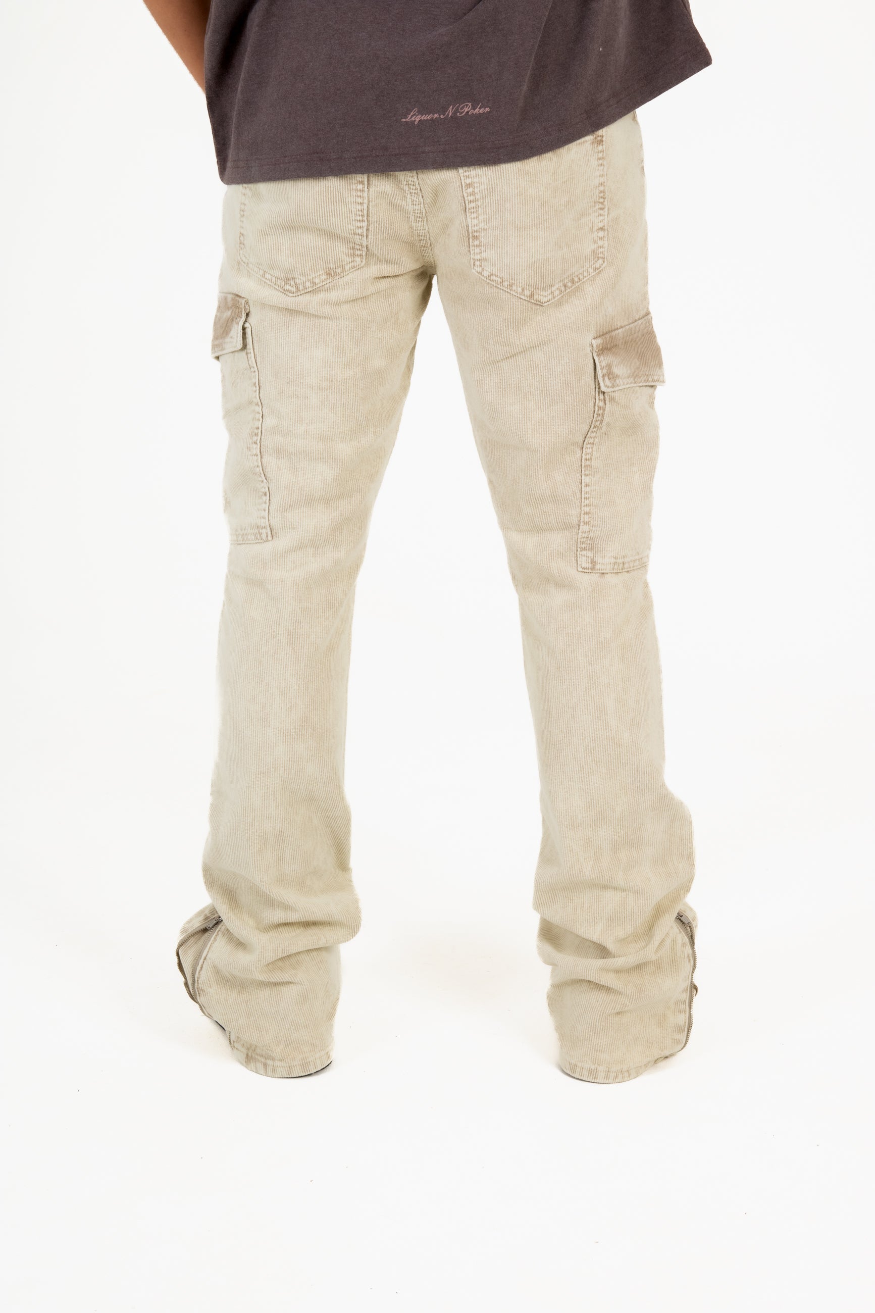 Stone Corduroy Slim Stacked Cargo