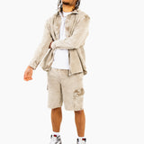 Acid Wash Beige Corduroy Cargo Shorts