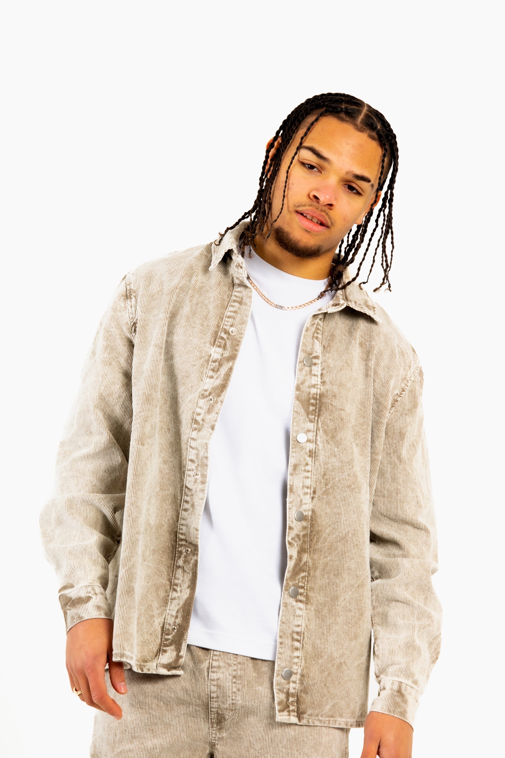 Washed Acid Beige Corduroy Relaxed Shirt