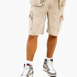 Acid Wash Beige Corduroy Cargo Shorts