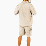 Acid Wash Beige Corduroy Cargo Shorts