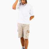 Acid Wash Beige Corduroy Cargo Shorts