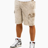 Acid Wash Beige Corduroy Cargo Shorts