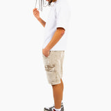 Acid Wash Beige Corduroy Cargo Shorts