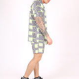 Revere Collar Shirt In Geometric Lime Print