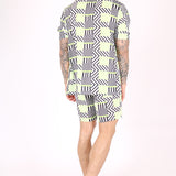 Revere Collar Shirt In Geometric Lime Print