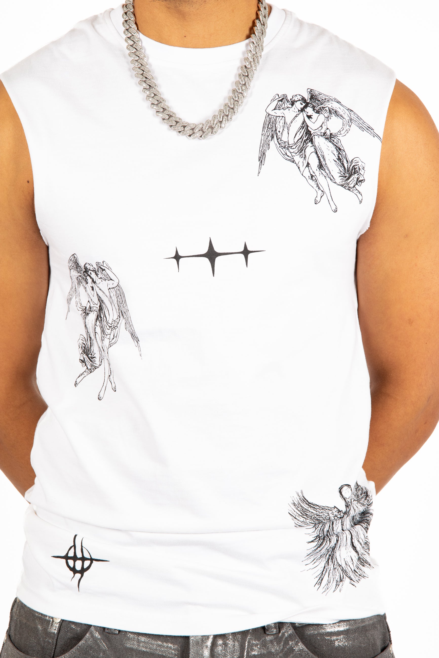 White Printed "Renaissance" Graphic Vest