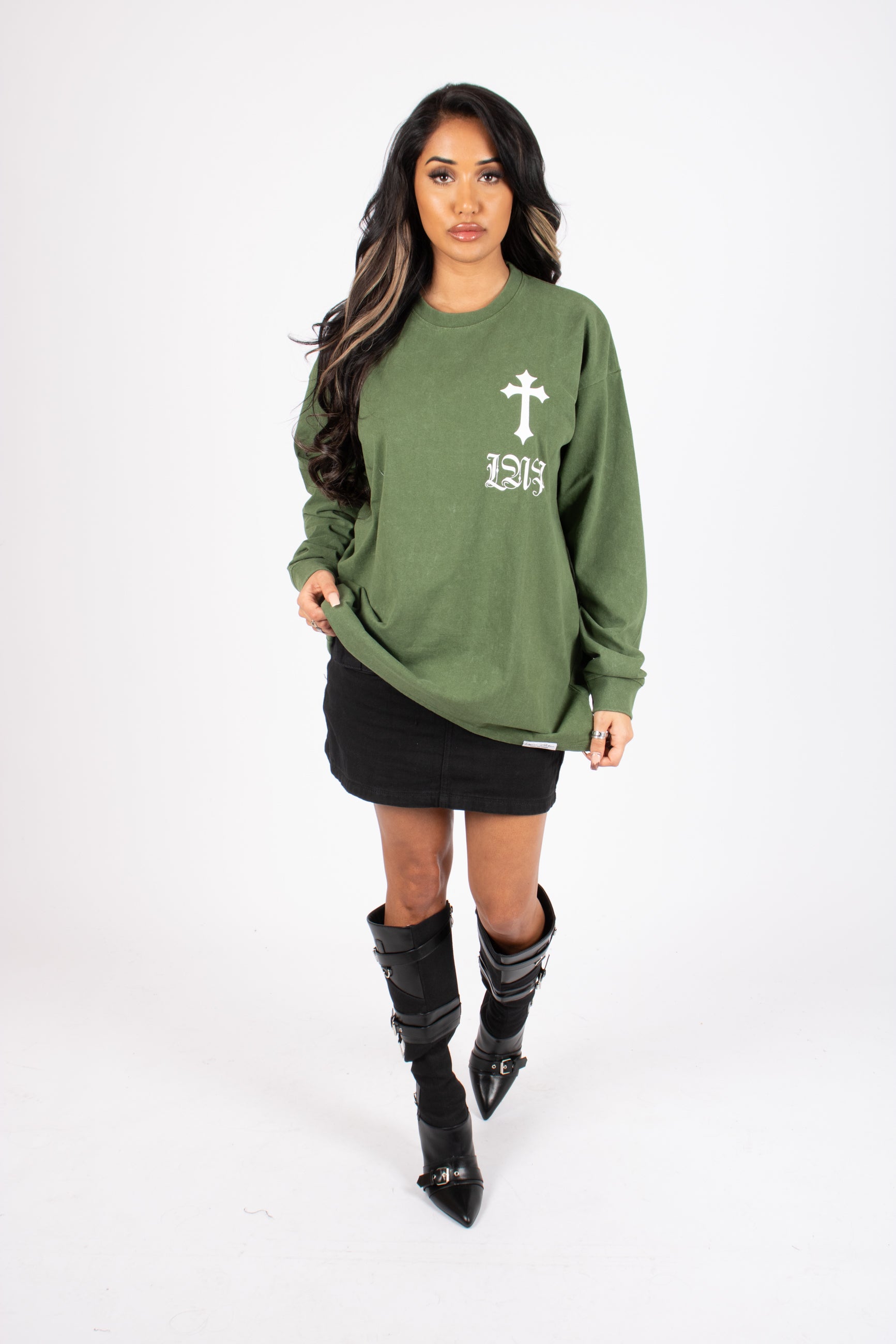 green-long-sleeve-rebel-cross-edgy-style