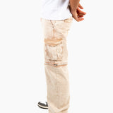 Washed Beige Baggy Cargo Trouser Detachable Zip-Off Shorts