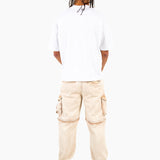 Washed Beige Baggy Cargo Trouser Detachable Zip-Off Shorts