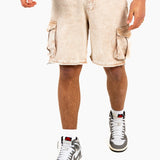 Washed Beige Baggy Cargo Trouser Detachable Zip-Off Shorts