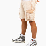 Washed Beige Baggy Cargo Trouser Detachable Zip-Off Shorts