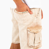 Washed Beige Baggy Cargo Trouser Detachable Zip-Off Shorts