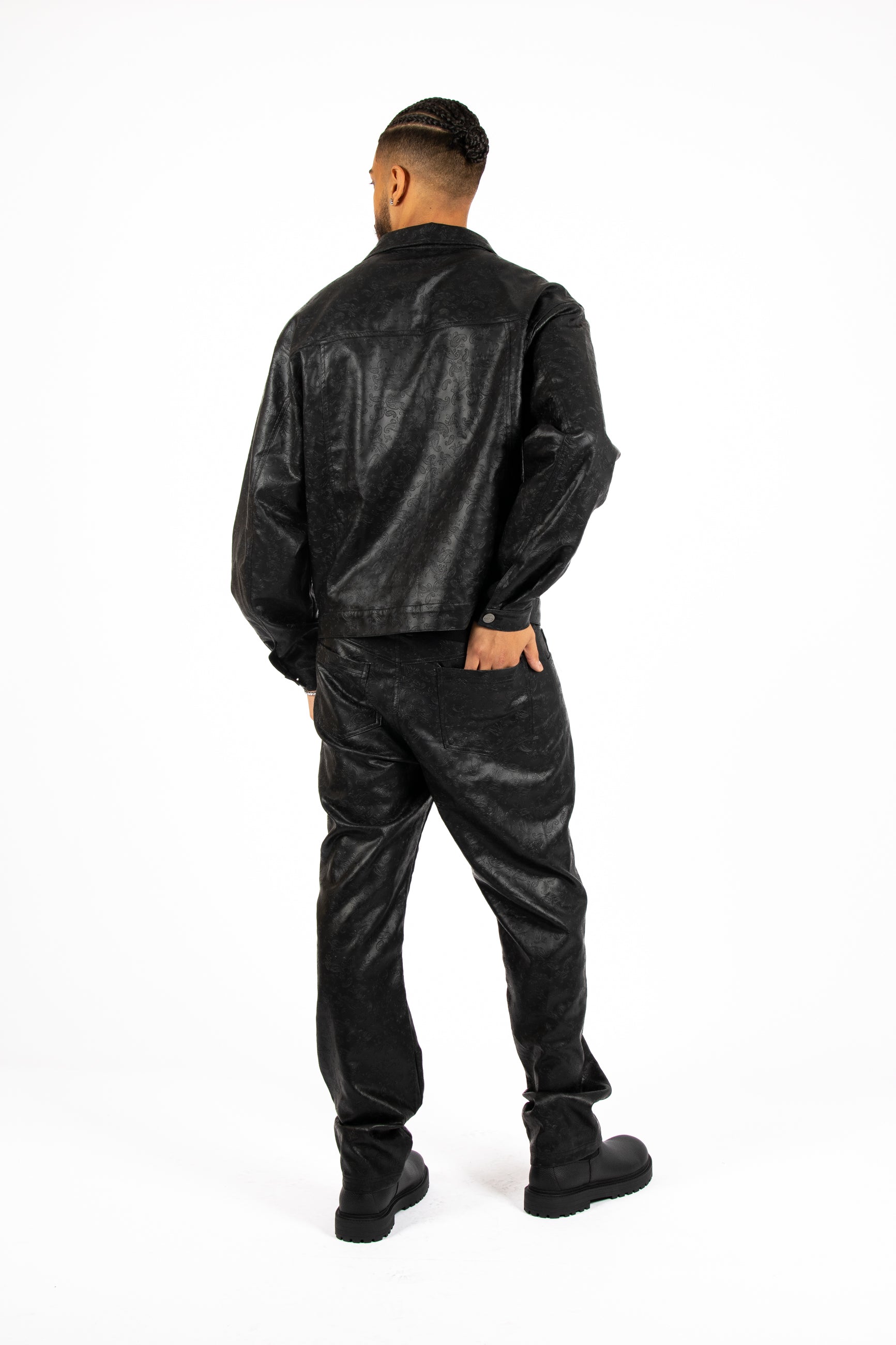 Black PU Paisley Embossed Trouser