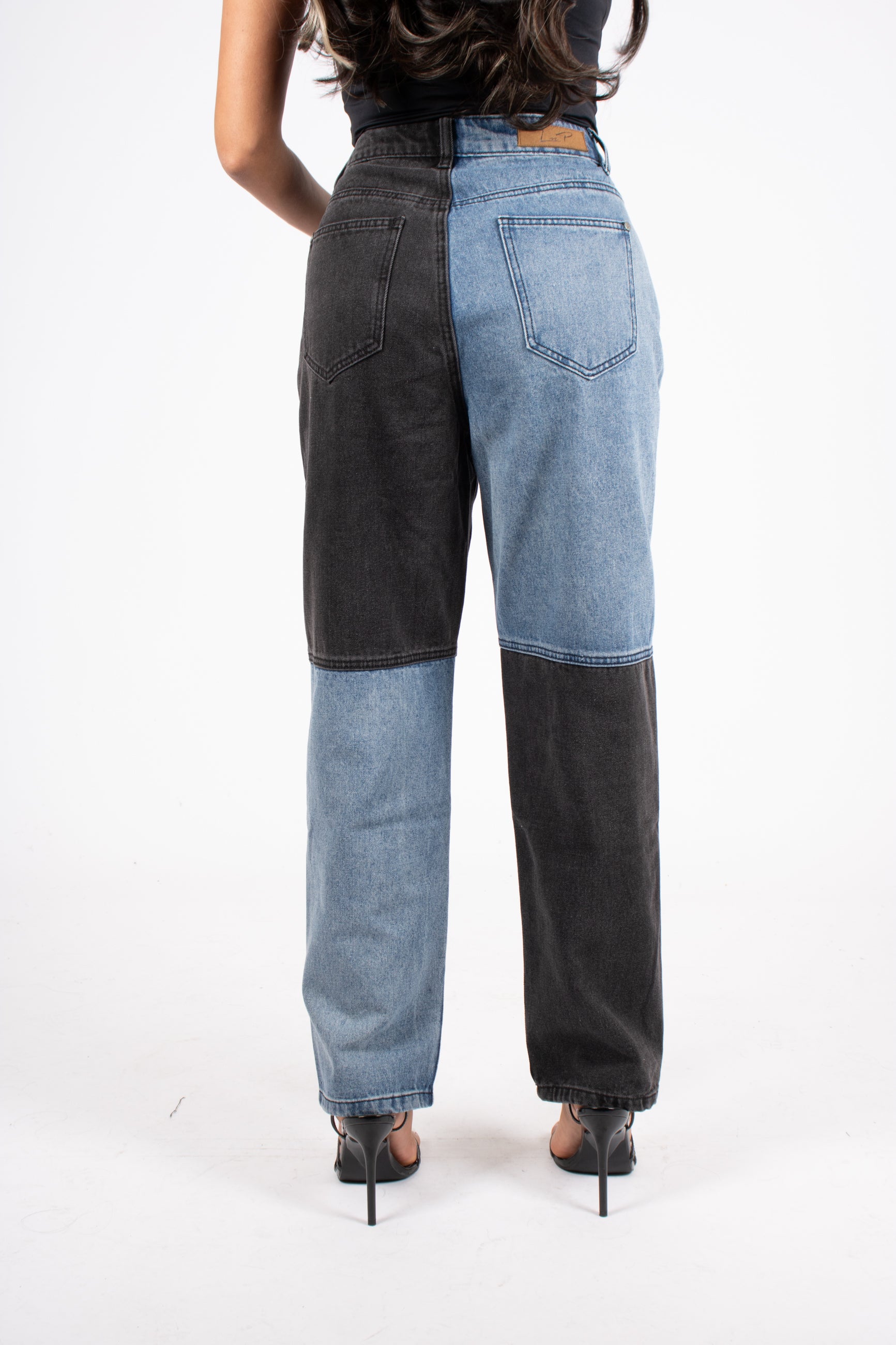 Two tone patch hot sale jeans