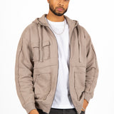 Stone Grey Utility Frayed Seams Hoodie