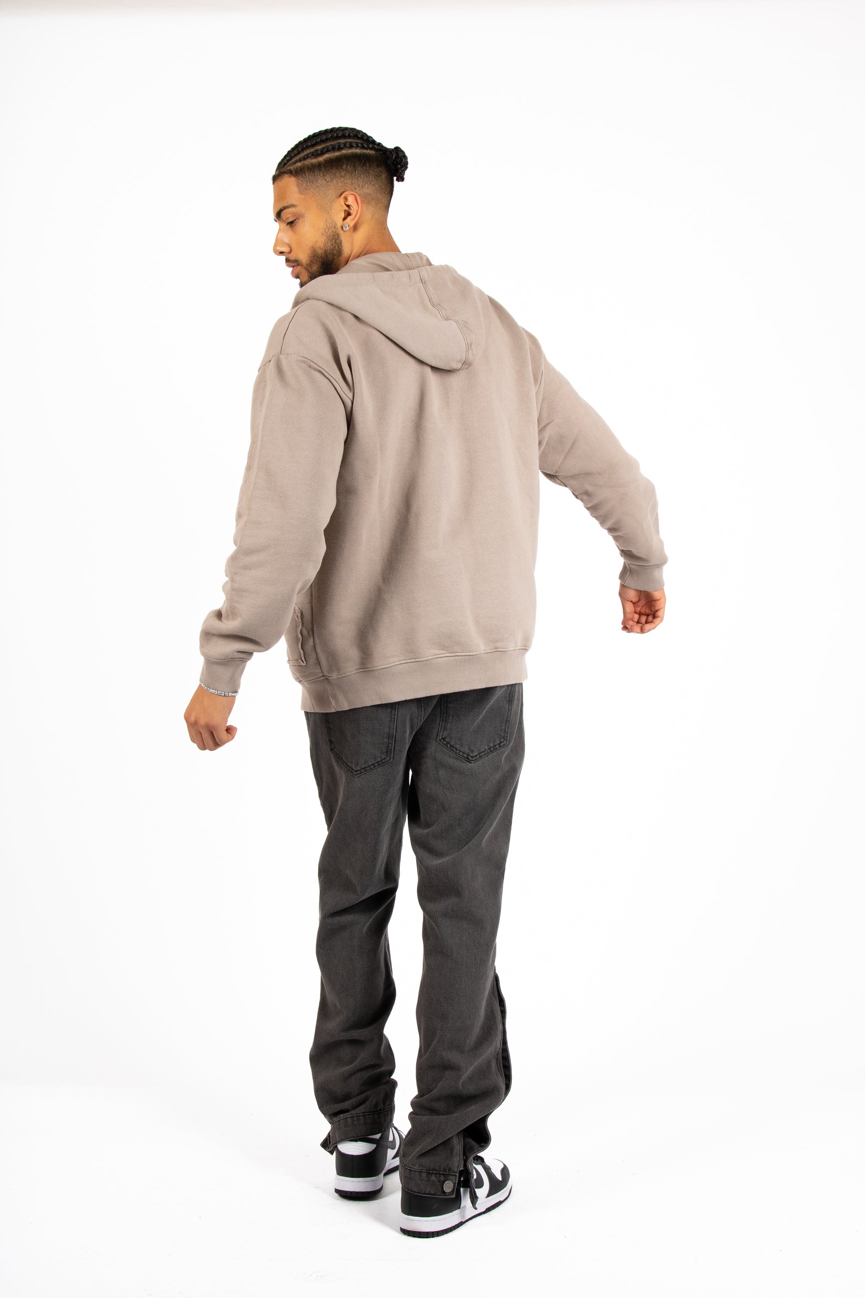 Stone Grey Utility Frayed Seams Hoodie