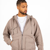 Stone Grey Utility Frayed Seams Hoodie