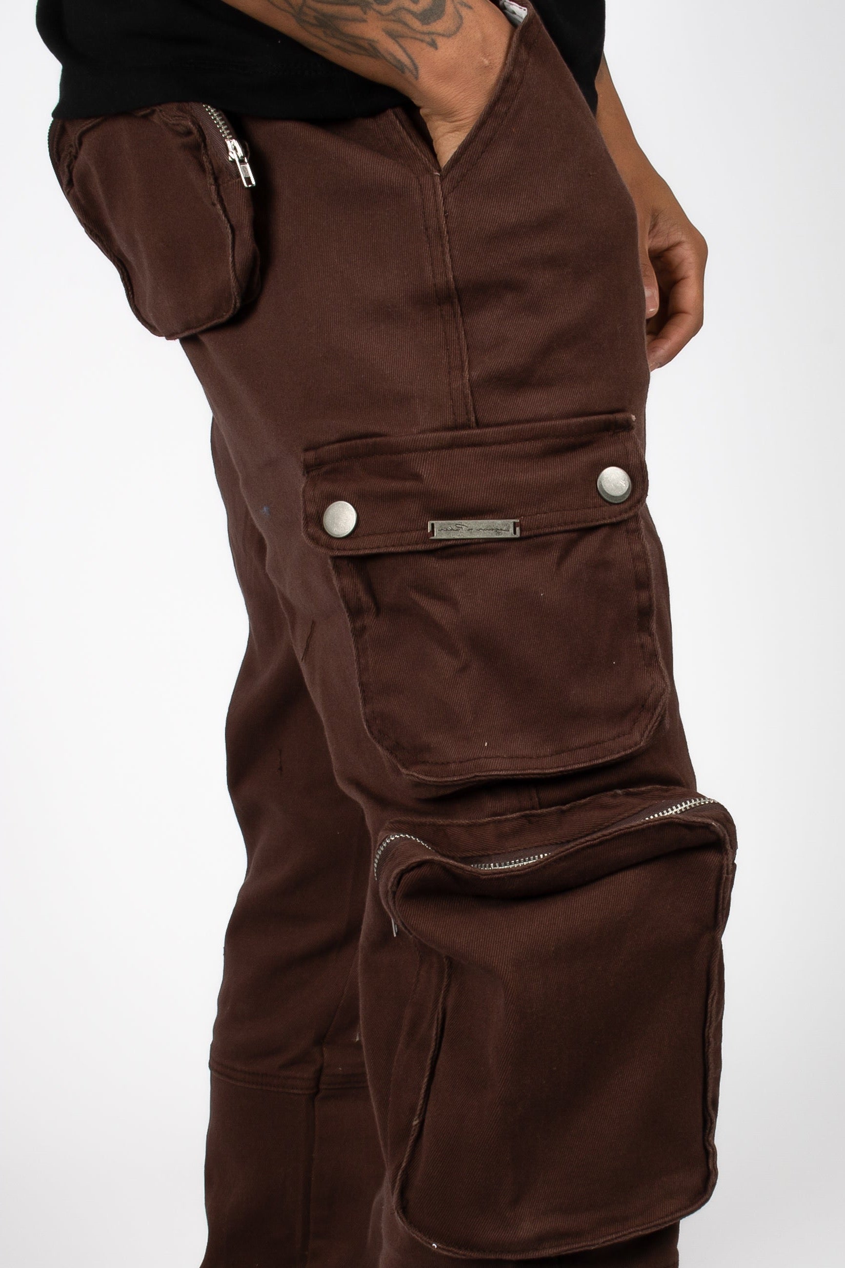 LNP Official  Relaxed Fit Utility Cargo Pants In Chocolate Brown