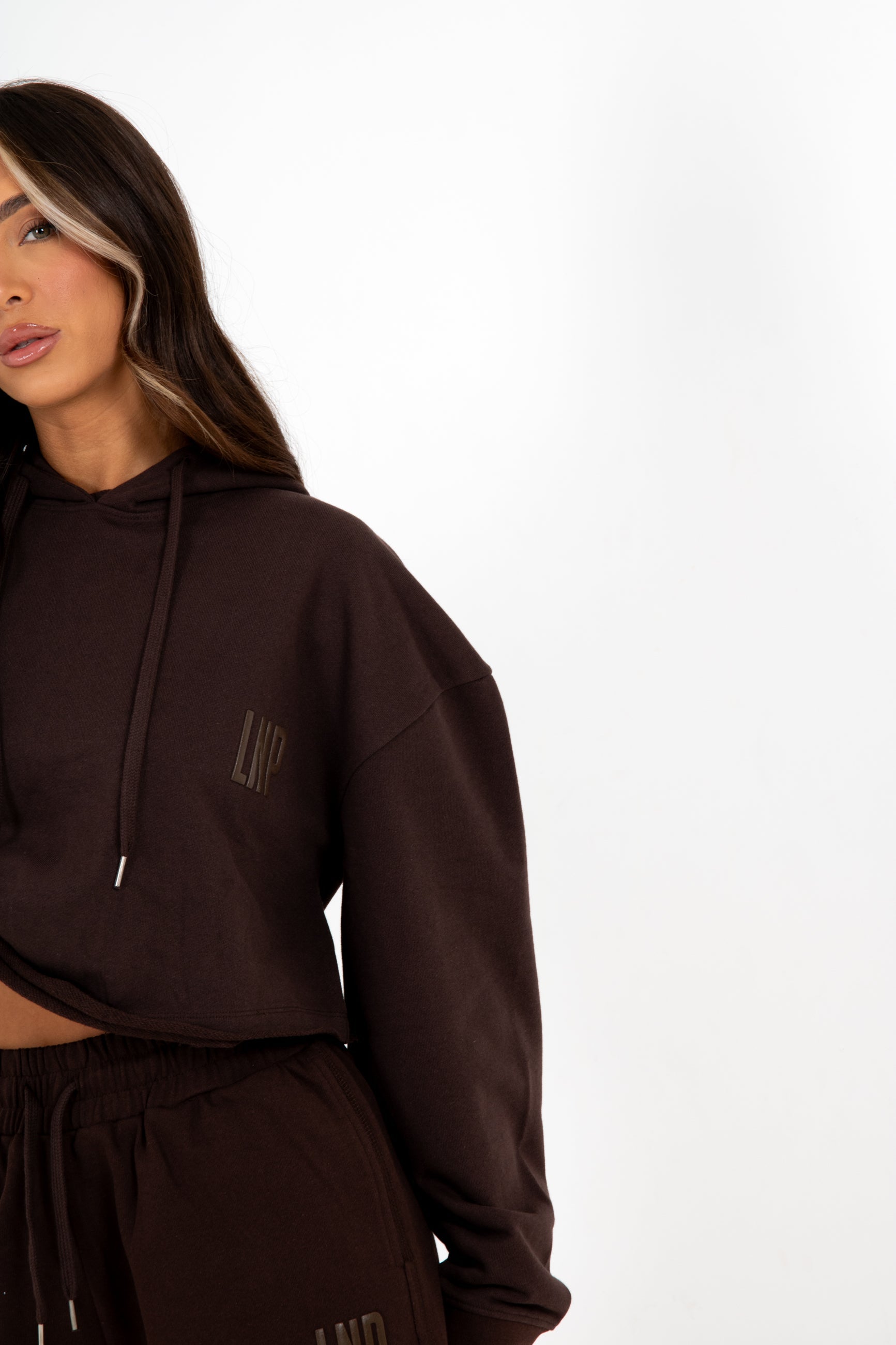 Brown LNP Essential Cropped Hoodie