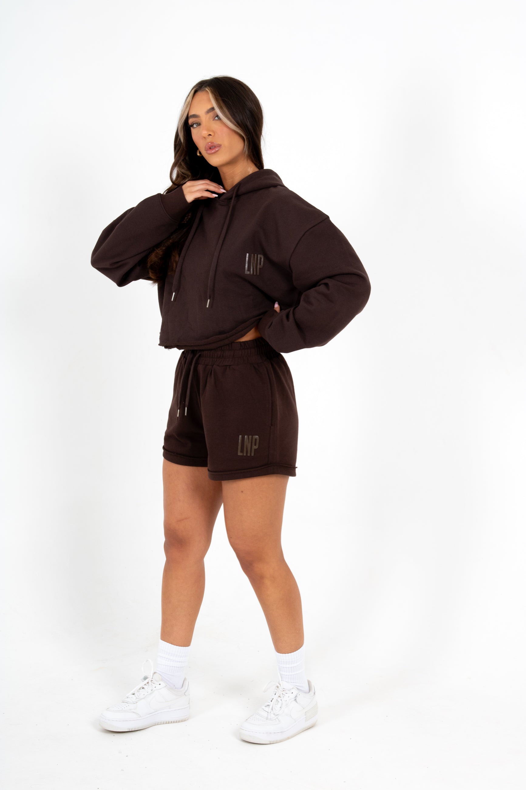 Brown LNP Essential Cropped Hoodie