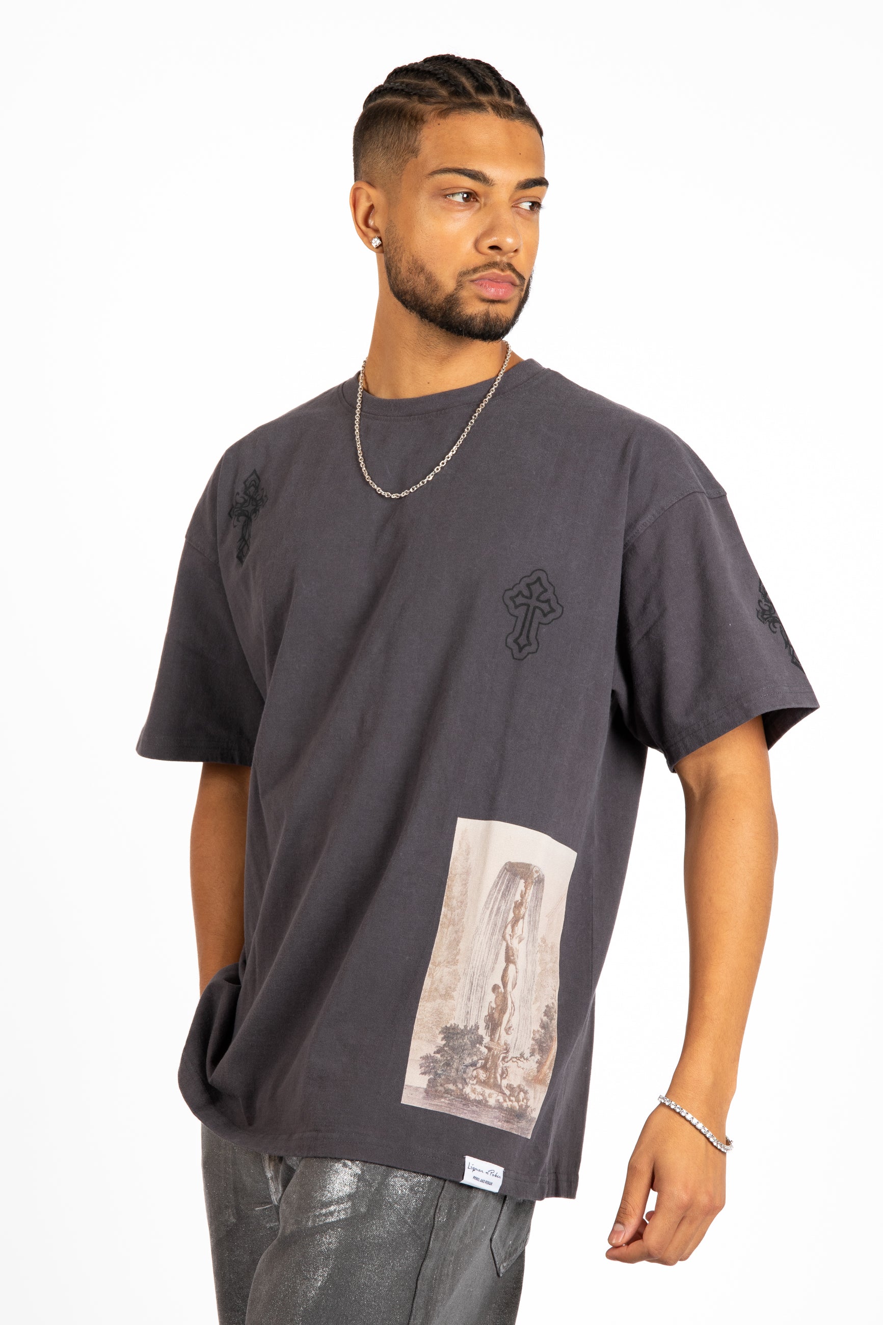 Grey Premium Oversized 'Eternal Paradise' Printed T-Shirt