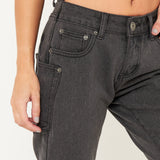 Midori Black Stepped Waist Boyfriend Jeans