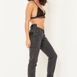 Midori Black Stepped Waist Boyfriend Jeans