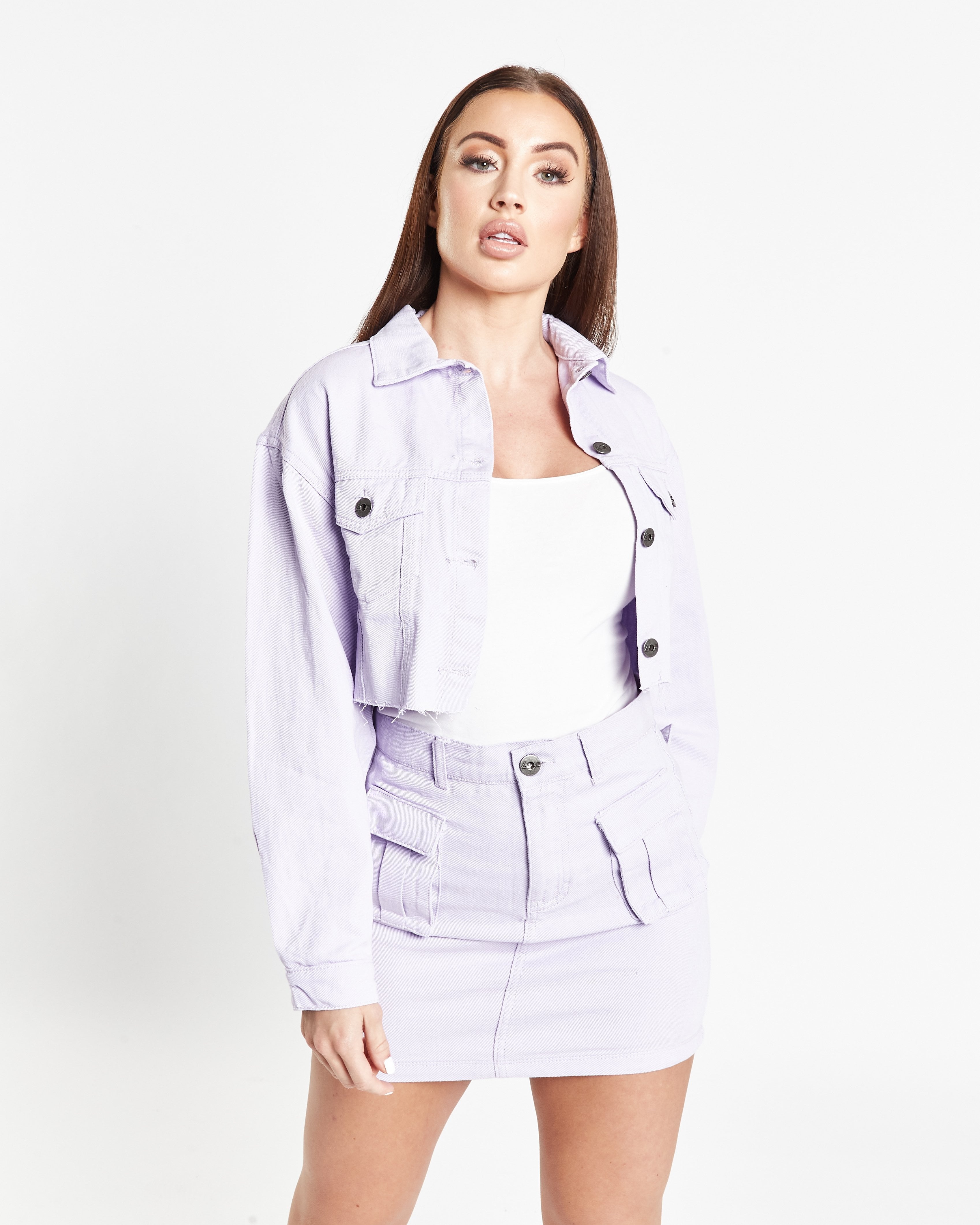 Milton Cropped Denim Jacket in Lilac