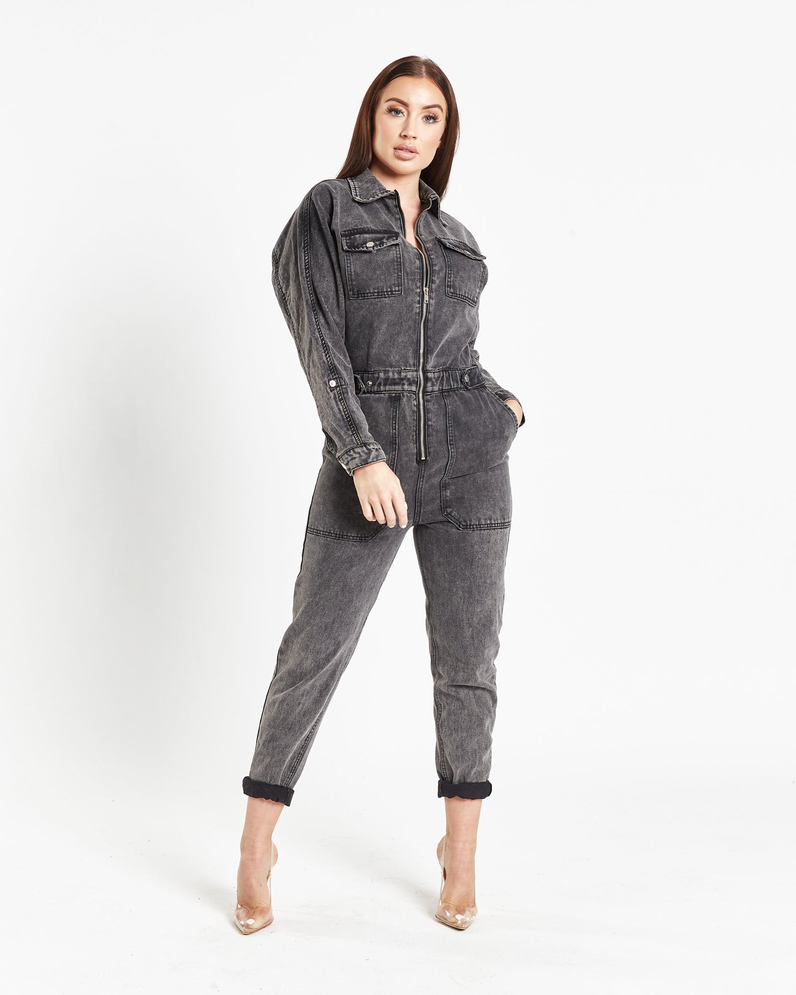 All the feels - denim boilersuit in acid wash black