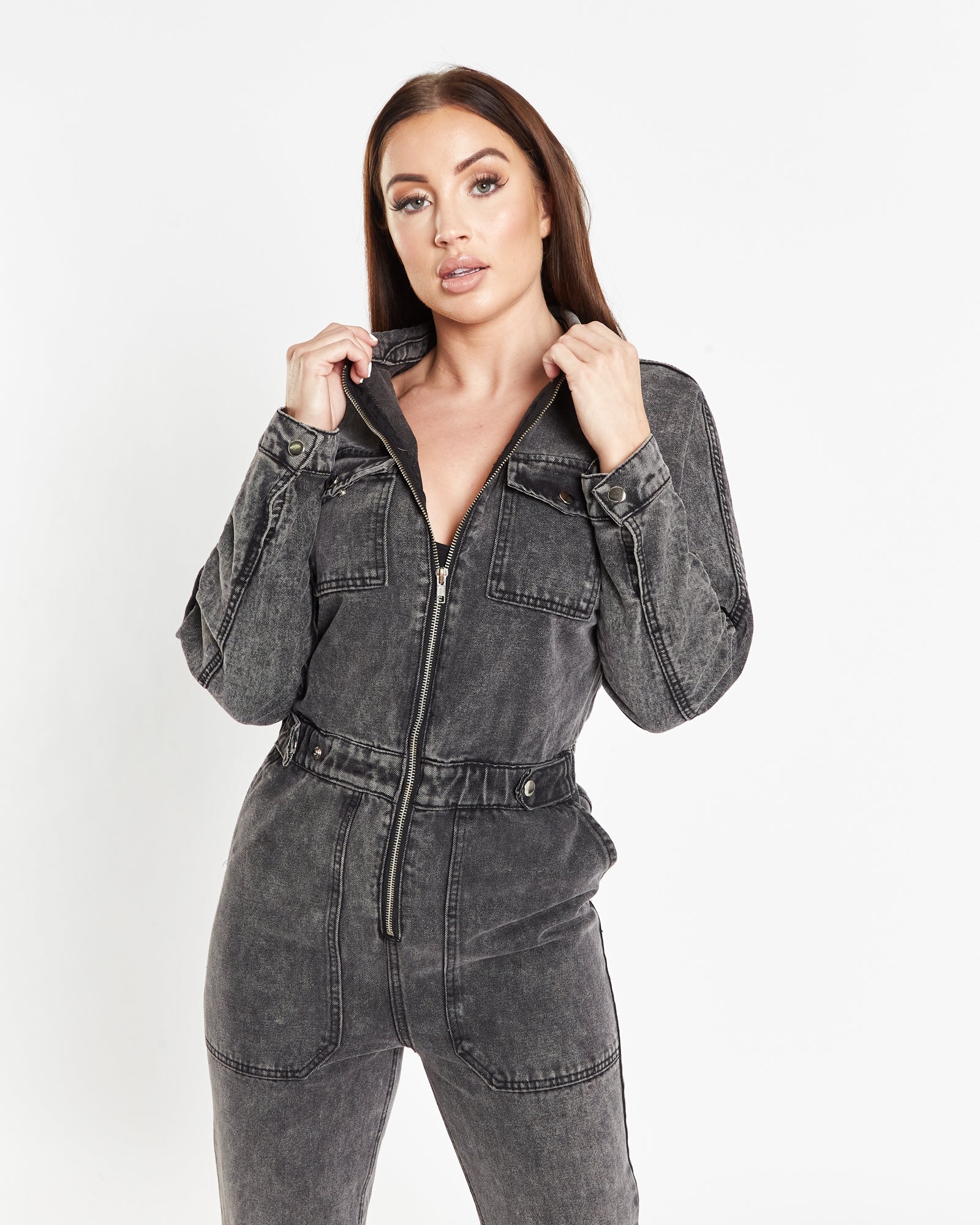 All the feels - denim boilersuit in acid wash black