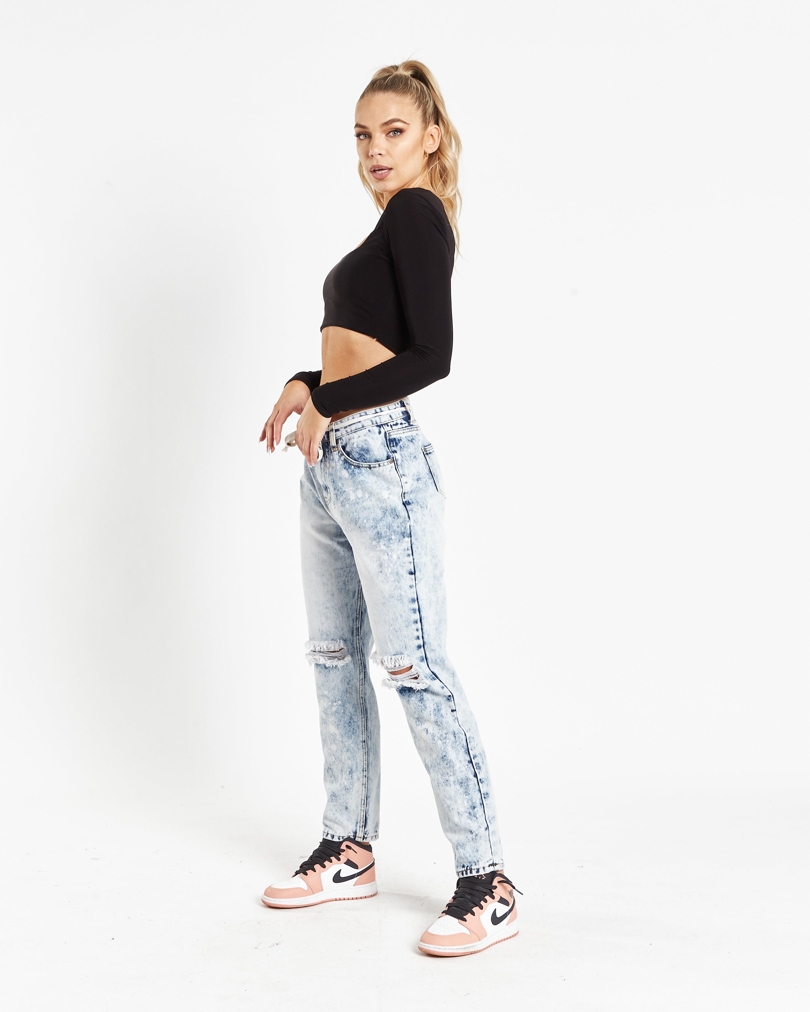 Acid wash ripped mom hot sale jeans