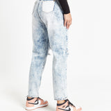 Ice-wash Ripped Knee Mom Jeans