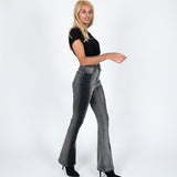 High Rise Skinny Two Tone Denim Flare In Washed Black