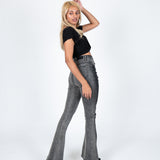 High Rise Skinny Two Tone Denim Flare In Washed Black