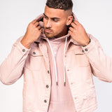 Oversized Denim Jacket In Pink With Distressing