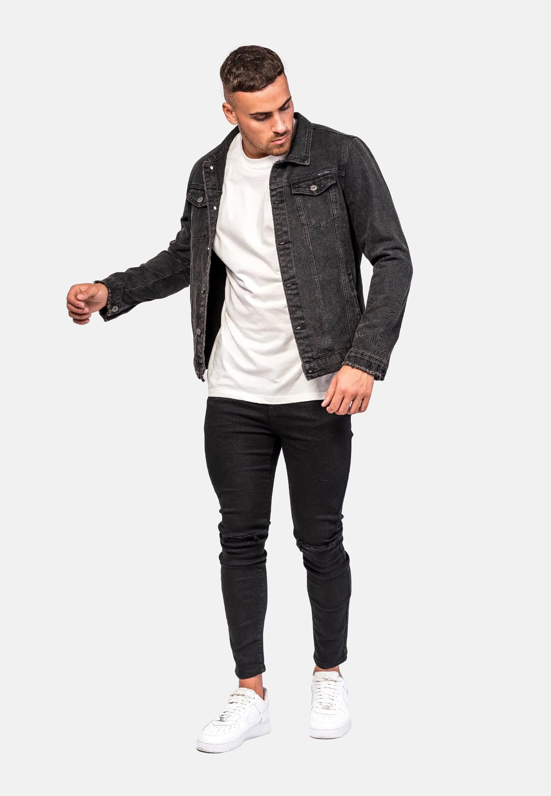 Grey black denim sales jacket