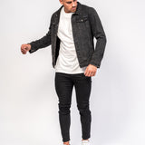 Logan Skinny Stretch Jeans in Light Black Twill with Ripped Knees