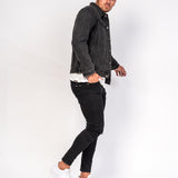 Logan Skinny Stretch Jeans in Light Black Twill with Ripped Knees