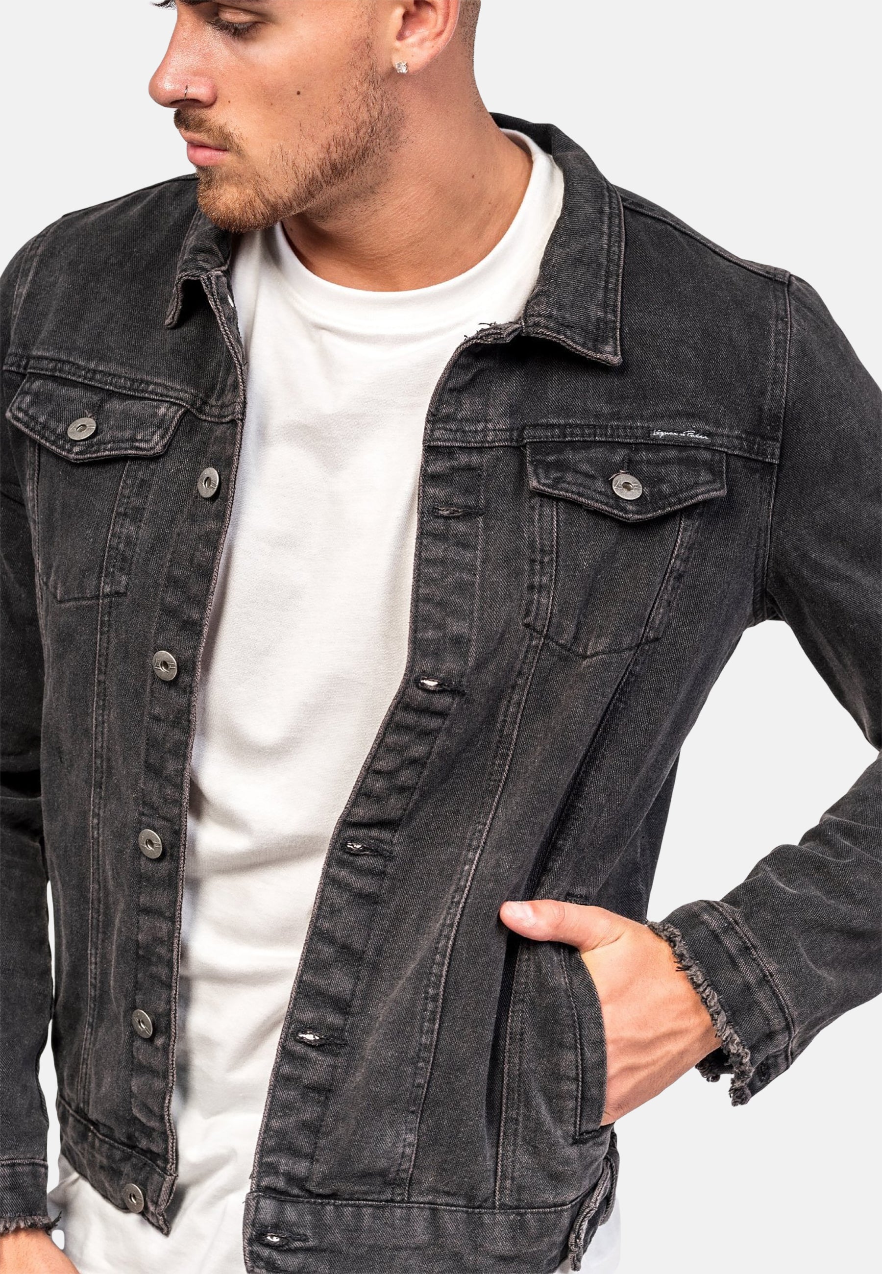 Mens slim fit clearance black denim jacket