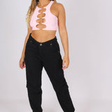 Pink Cut-Out Crop With Gold Links