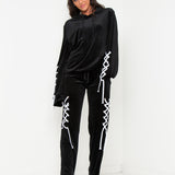 Albany Cropped Velour Hoodie With Eyelet Detail